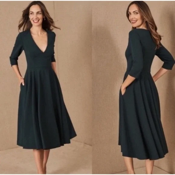 NWT Anthropologie BHLDN Valdis Dress Sz 12 Holly Emerald Green Fit & Flare - Picture 3 of 12